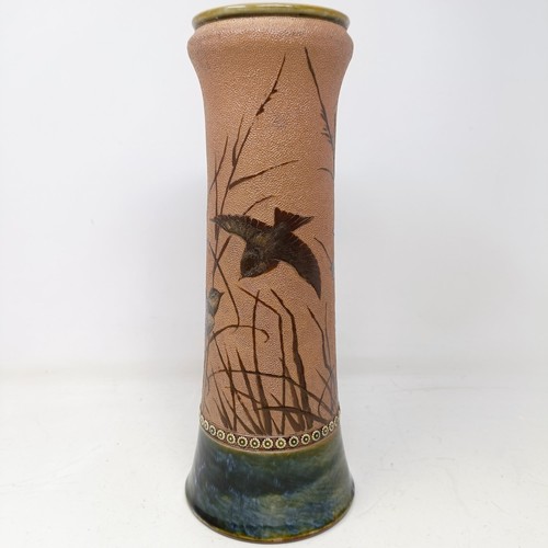 726 - A Royal Doulton vase, by Florence Barlow, decorated birds, 33 cm high