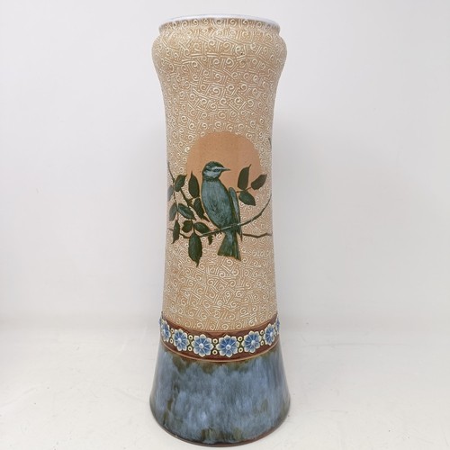 727 - A Royal Doulton vase, by Florence Barlow, decorated birds, 32 cm high