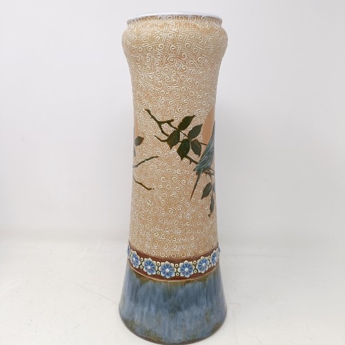 727 - A Royal Doulton vase, by Florence Barlow, decorated birds, 32 cm high