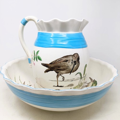 730 - A Minton jug and bowl set, decorated birds (2)