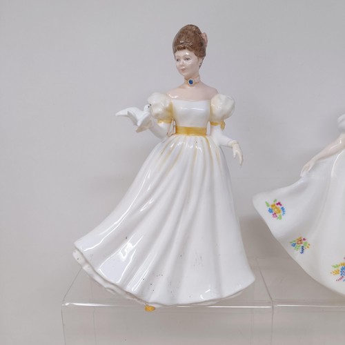 731 - A Royal Doulton figure, Gwynneth Lilac Time HN2137, Faith HN3082, Winter Welcome HN3611, And One For... 