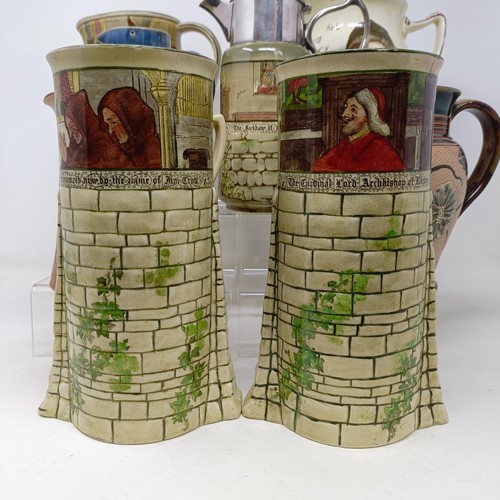 732 - A pair of Royal Doulton Series Ware vases, in the form of castles, a jug, inscribed 'They All Love J... 