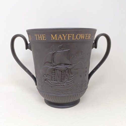 737 - A Royal Doulton commemorative two handled cup, 1620 - The Mayflower 1970, No 309, 20 cm high