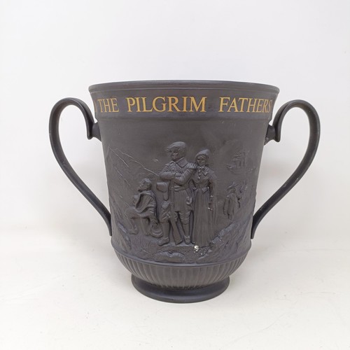 737 - A Royal Doulton commemorative two handled cup, 1620 - The Mayflower 1970, No 309, 20 cm high