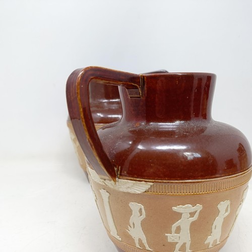 744 - A graduated set of Doulton Lambeth jugs, 20 cm, 18 cm and 14 cm, and another similar, 18 cm (4)