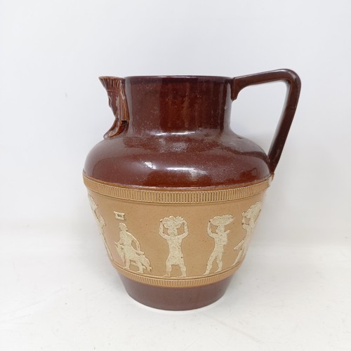 744 - A graduated set of Doulton Lambeth jugs, 20 cm, 18 cm and 14 cm, and another similar, 18 cm (4)