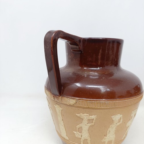 744 - A graduated set of Doulton Lambeth jugs, 20 cm, 18 cm and 14 cm, and another similar, 18 cm (4)