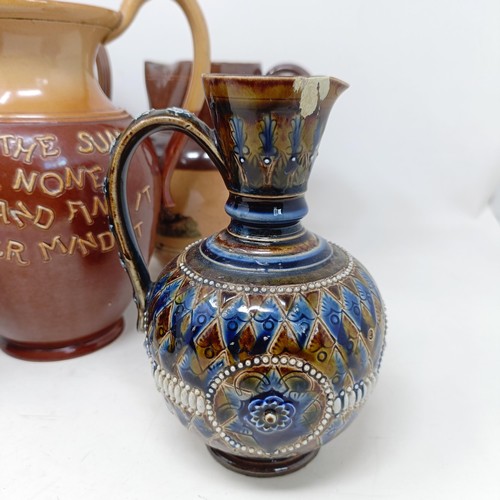 749 - A Doulton Lambeth jug, with a motto, 'For Every Ill Beneath The Sun There Is A Remedy Or None...' 18... 