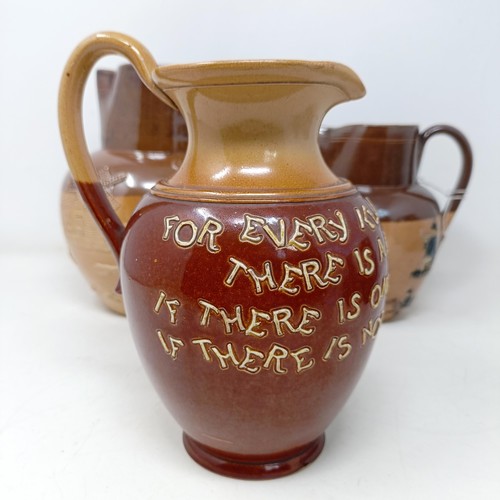 749 - A Doulton Lambeth jug, with a motto, 'For Every Ill Beneath The Sun There Is A Remedy Or None...' 18... 