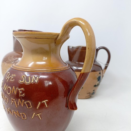 749 - A Doulton Lambeth jug, with a motto, 'For Every Ill Beneath The Sun There Is A Remedy Or None...' 18... 