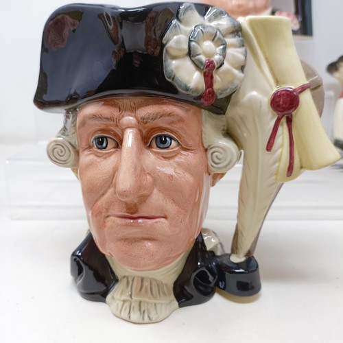 751 - A Royal Doulton character jug, The Poacher D6429, Farmer John, George III D6749, W C Fields D6674, B... 