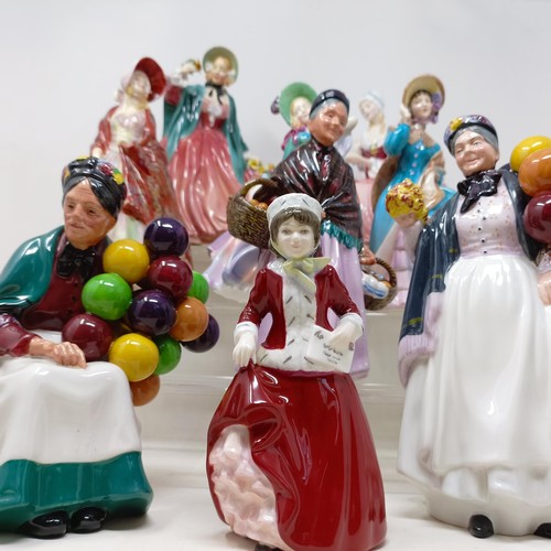 754 - A Royal Doulton figure, Best Wishes HN3426, Penelope HN1901, The Orange Lady HN1759, The Paisley Sha... 