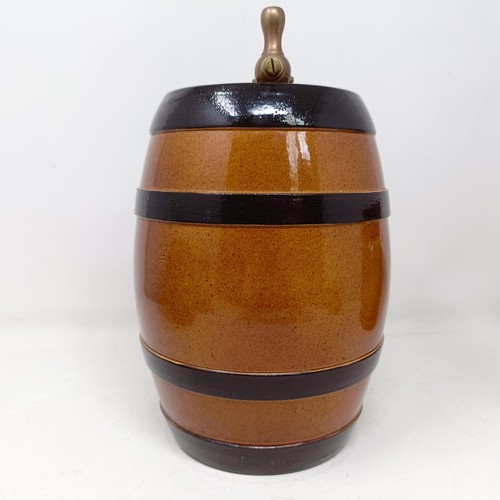 756 - A Doulton Lambeth stoneware barrel, reading Pedestrian Barrelette, 22 cm high, a vase, lacking cover... 