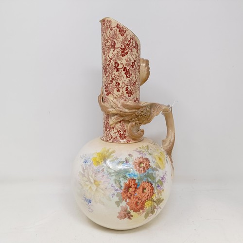 758 - A Doulton Burslem ewer, decorated flowers, 34 cm high, a vase, 28 cm high, a twin handled vase, 18 c... 