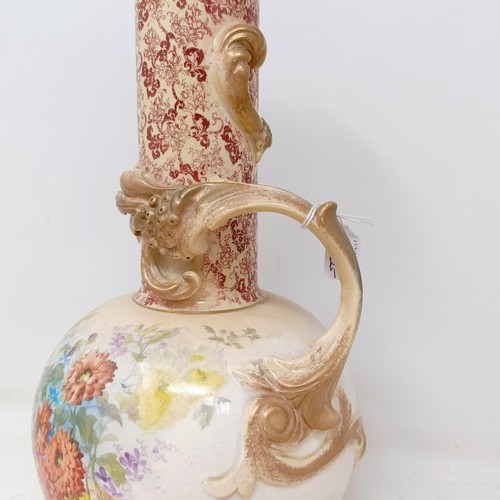 758 - A Doulton Burslem ewer, decorated flowers, 34 cm high, a vase, 28 cm high, a twin handled vase, 18 c... 