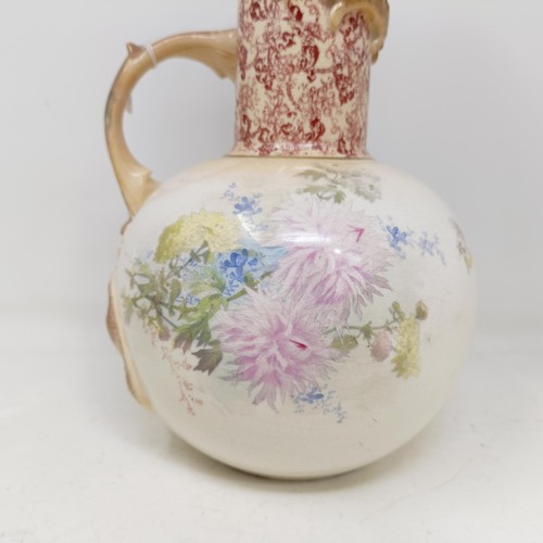 758 - A Doulton Burslem ewer, decorated flowers, 34 cm high, a vase, 28 cm high, a twin handled vase, 18 c... 