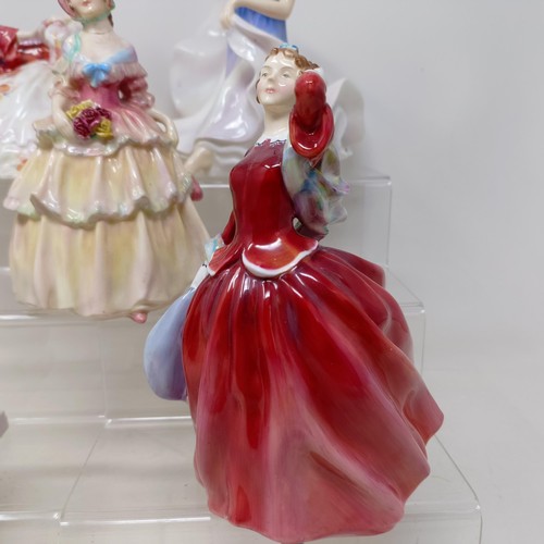 763 - A Royal Doulton figure, Blithe Morning, HN2065, A Gypsy Dance HN2230, Spring Flowers HN1807, Irene, ... 