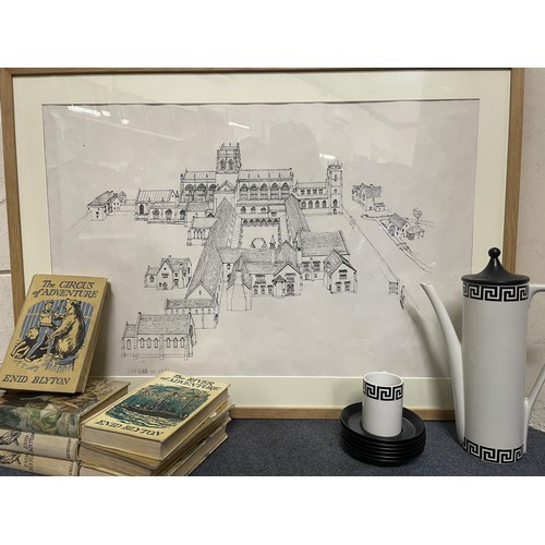 847 - ***Regretfully Withdrawn*** A coffee set, assorted books and a picture of Sherborne