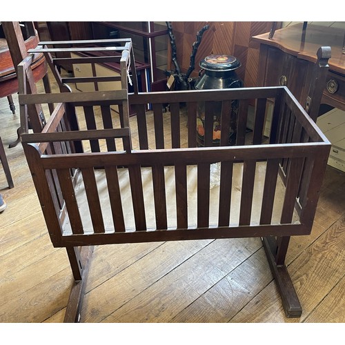 994 - A mahogany single bed frame, ends only, 107 cm wide, an oak cot, 82 cm wide, a gramophone case, and ... 