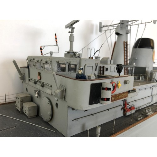 320 - A scale model of a minesweeper, M39, on a stand, 50 cm high x 125 cm wide