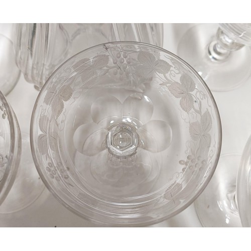 804 - A glass decanter, with a silver mount, a pair of wine glasses, with air twist stems, four rummers, a... 