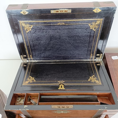 820 - A 19th century mahogany brass bound writing box, 40 cm wide, five other boxes, and a Killarney yew b... 