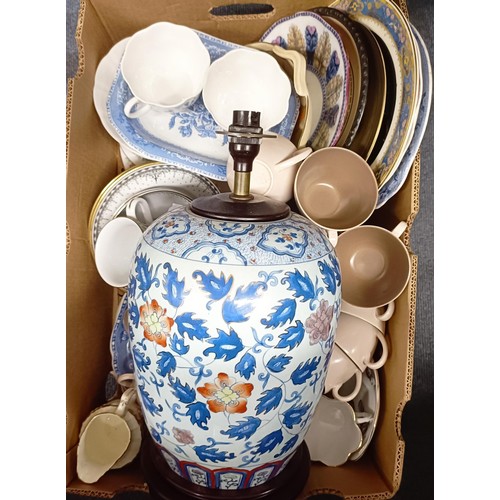 842 - A Chinese style blue and white lamp, assorted other ceramics and glass (5 boxes)