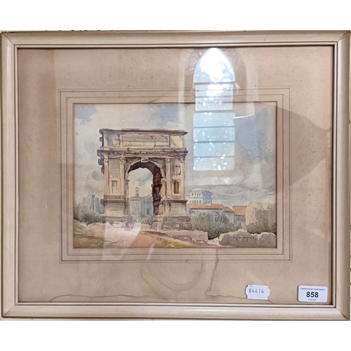 858 - C G Blampied, study of a ruin, watercolour, signed, 20 x 28 cm