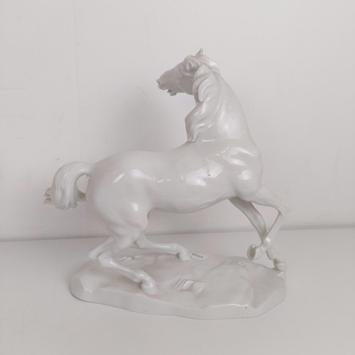 903 - A large pair of Continental porcelain blanc de chine figures of rearing horses, 37 cm high (2)