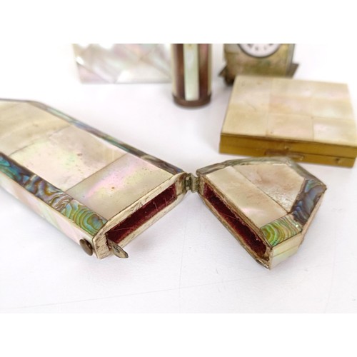 920 - A mother of pearl veneered box, 7 cm wide, and other mother of pearl veneered items (qty)