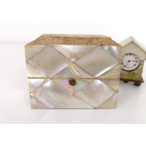 920 - A mother of pearl veneered box, 7 cm wide, and other mother of pearl veneered items (qty)