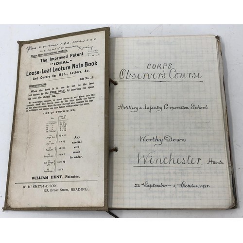 591 - A rare Royal Flying Corps handwritten Corps Observers Course, Artillery & Infantry Co-orperation... 