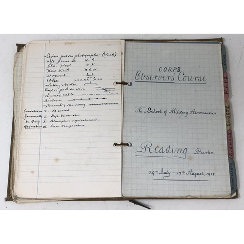 591 - A rare Royal Flying Corps handwritten Corps Observers Course, Artillery & Infantry Co-orperation... 