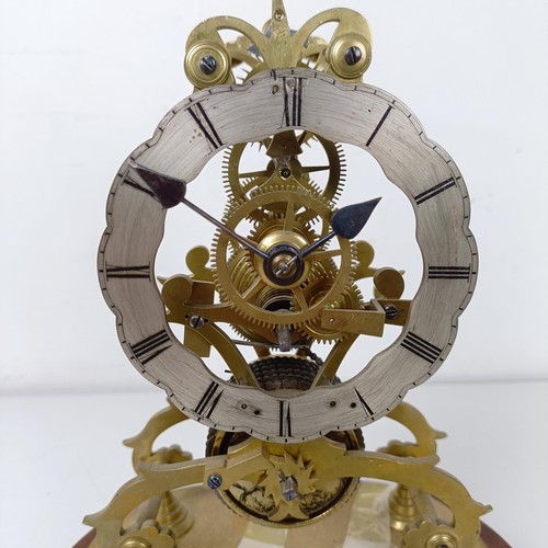 970 - A skeleton clock, the silvered chapter ring with Roman numerals, fitted an eight day single fusee mo... 