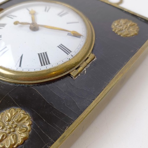 973 - A sedan chair clock, in an ebonised and metal case, fitted a later movement, 20 x 13 cm