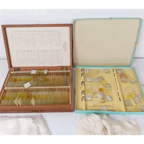 974 - Assorted microscope slides, in two cases