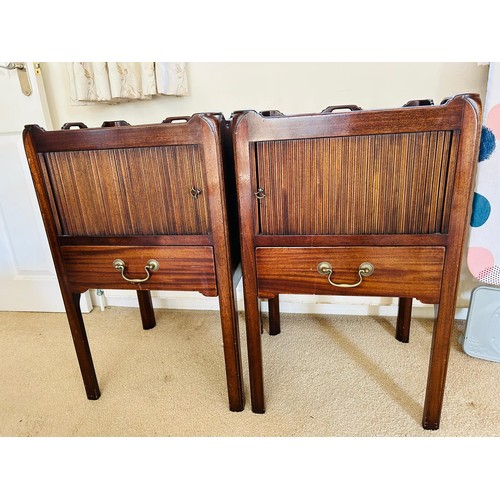 1036 - A pair of George III style mahogany tambour fronted bedside chests, 49 cm wide