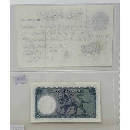 491 - A white £5 banknote, D91A 032044, 1956, and a blue £5 banknote, D52 648099 (2)