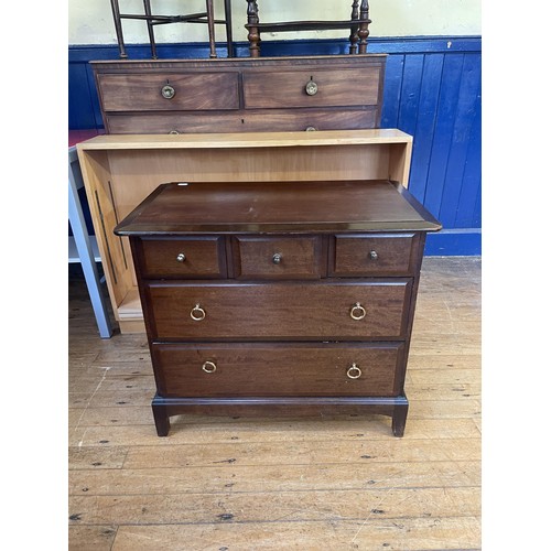 1044 - A base of a pine dressing chest, 90 cm wide, two pine bedside chests, three Queen Anne style chairs,... 