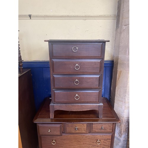 1044 - A base of a pine dressing chest, 90 cm wide, two pine bedside chests, three Queen Anne style chairs,... 