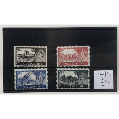 391 - A small collection of GB stamps on stock cards, with Castles and 1934 Seahorse set