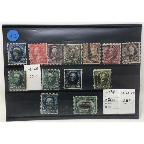 405 - United States- Early selection of values on cards, noted 1851 10c, 1861 2c, 24c, 1893 30c etc. condi... 