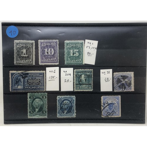 405 - United States- Early selection of values on cards, noted 1851 10c, 1861 2c, 24c, 1893 30c etc. condi... 