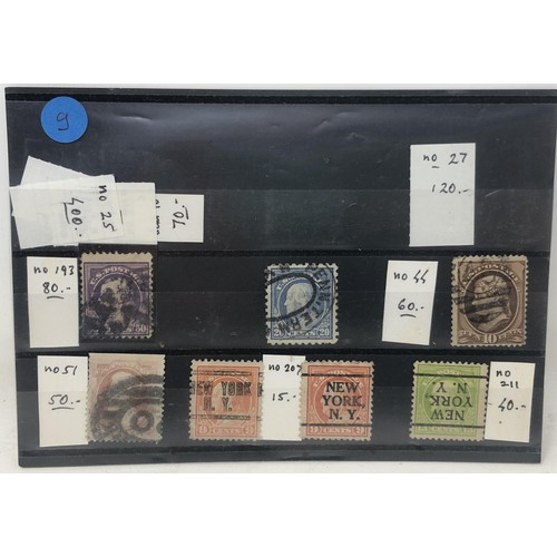 405 - United States- Early selection of values on cards, noted 1851 10c, 1861 2c, 24c, 1893 30c etc. condi... 