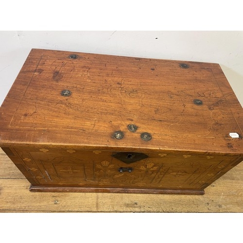 1006 - A Continental walnut coffer, with floral marquetry decoration, 88 cm wide