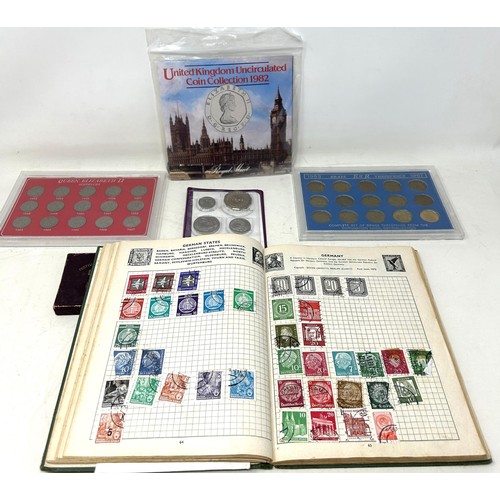 497 - Assorted stamps and coins (box)