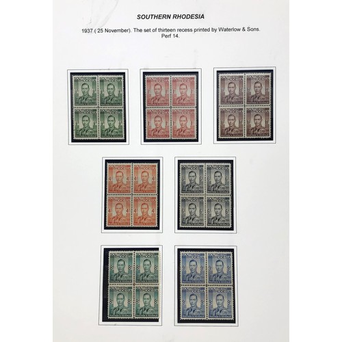 422 - Southern Rhodesia- 1932-37 selection on pages, with 1937 set of thirteen to 5sh blocks of four and 1... 