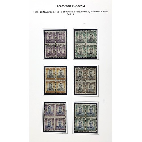 422 - Southern Rhodesia- 1932-37 selection on pages, with 1937 set of thirteen to 5sh blocks of four and 1... 