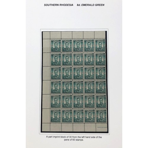 422 - Southern Rhodesia- 1932-37 selection on pages, with 1937 set of thirteen to 5sh blocks of four and 1... 