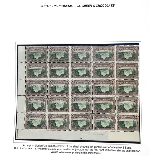 422 - Southern Rhodesia- 1932-37 selection on pages, with 1937 set of thirteen to 5sh blocks of four and 1... 